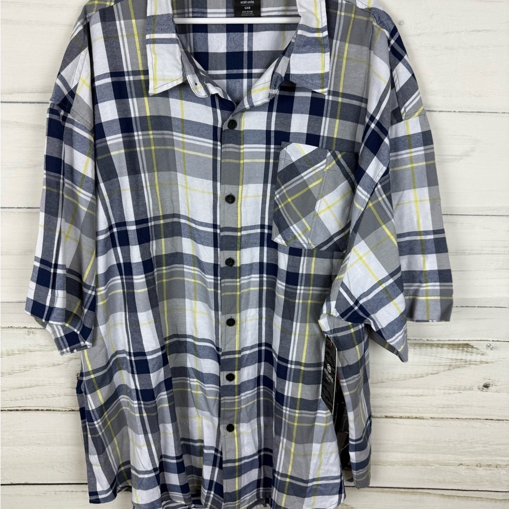 Ecko Unlimited Navy and Gray Plaid Button Down Shirt